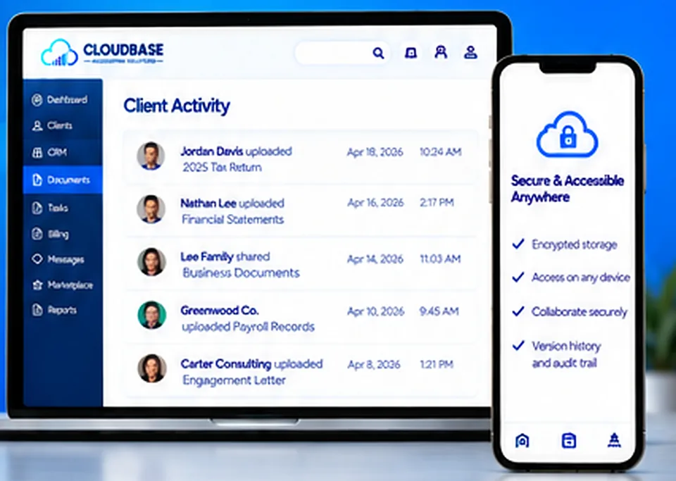 Actividad del cliente en Cloudbase y acceso seguro a documentos en un teléfono